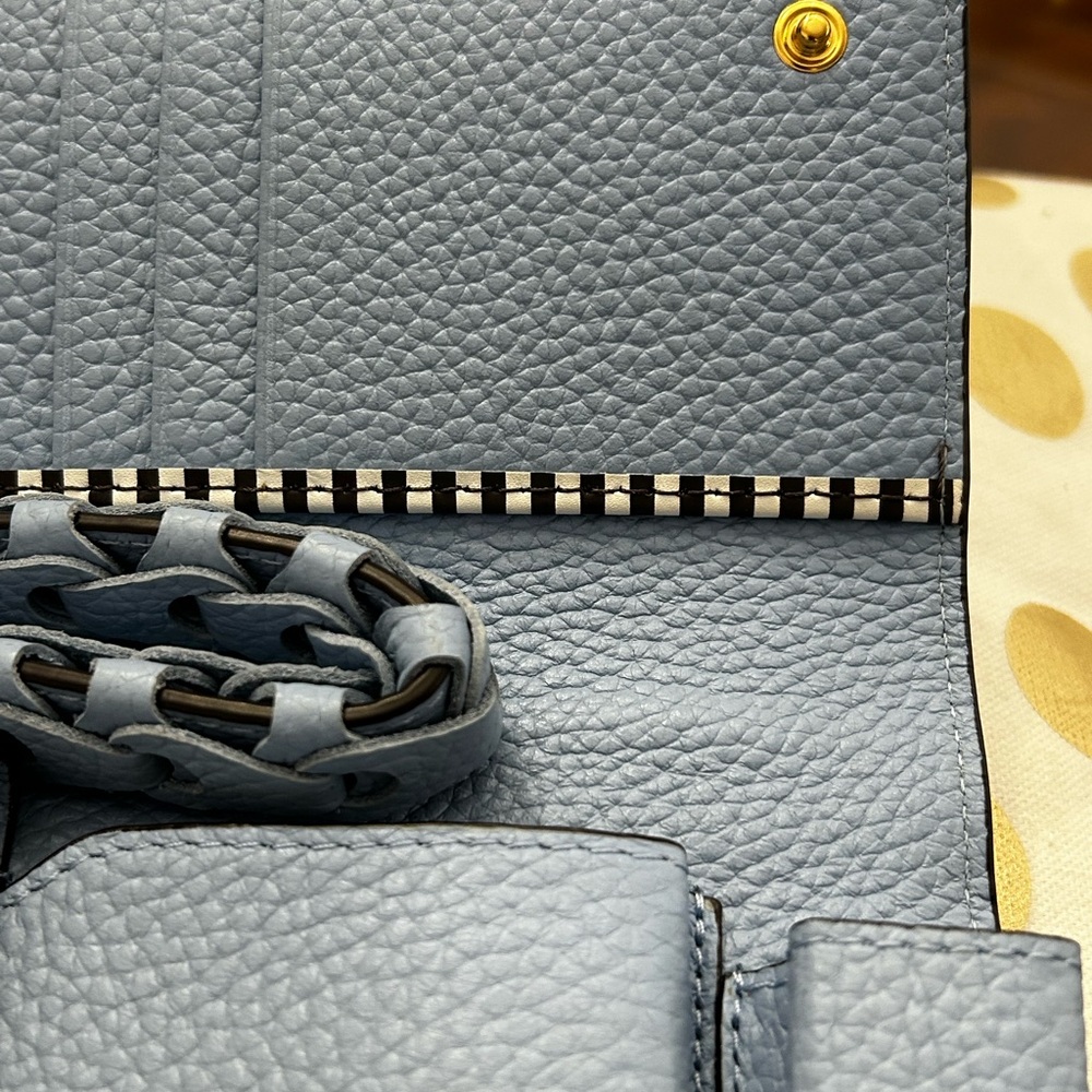 Henri Bendel New York Light Blue Leather Wristlet Clutch Braided Strap - Picture 13 of 16